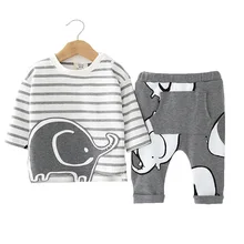 Best Offers Newborn Baby Clothing Sets Girls Boys Clothes Cute Animal Elephant Long Sleeve Striped T-shirts+Pant 2pcs Suit Roupas De Bebes
