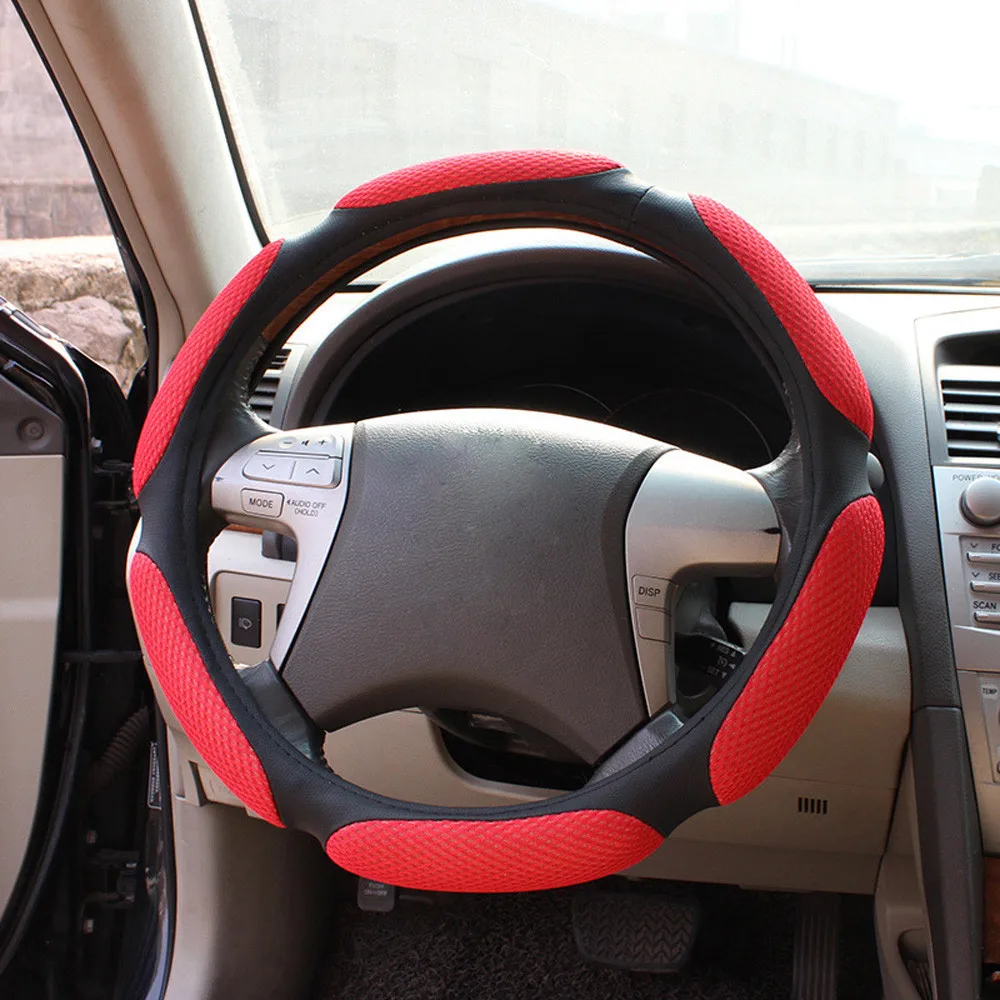 DIY кожаный резьбовой чехол рулевого колеса автомобиля Универсальные Нескользящие аксессуары 38 см ZAX8220 19Mar16