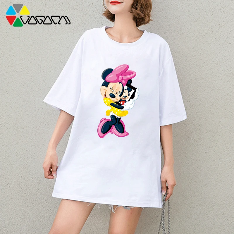 

2019 Mickey Mouse Cartoon Print T-shirts Fashion Loose Short Sleeve T Shirt Female Party Club Plus Size Minnie Harajuku Tee