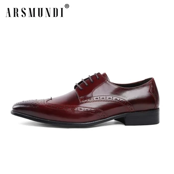 

Men's Derby Shoes Genuine Leather Cowhide Leather Pig Inner Round Toe Brogue Style Dress Wedding Business Shoes 2019 New Lace-up