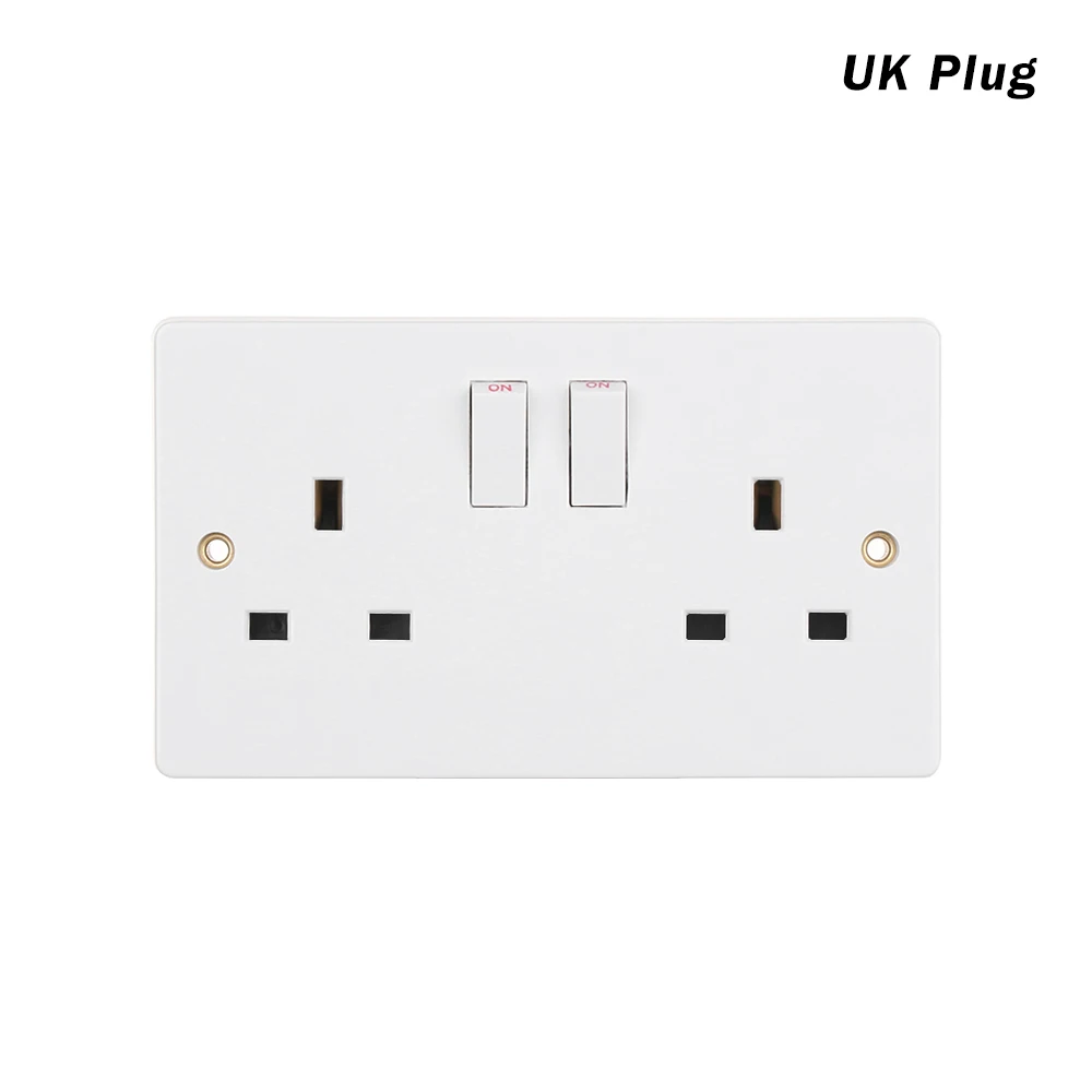 UK Plug 1PC White Dual Usb Charger Double 2 Gang Plug Electric Wall Socket Switched Square Edge 13 Amp USB Port Socket Home Use - Type: UK Plug