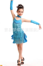 100-160cm rumba latin dance dress tango samba cha-cha blue yellow competition professional girl child dress costume