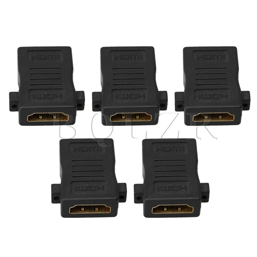 BQLZR 2,9x2,7x1,1 см черный пластик и металл HDMI Женский к HDMI Женский удлинитель адаптер конвертер инструменты для наращивания волос упаковка из 5
