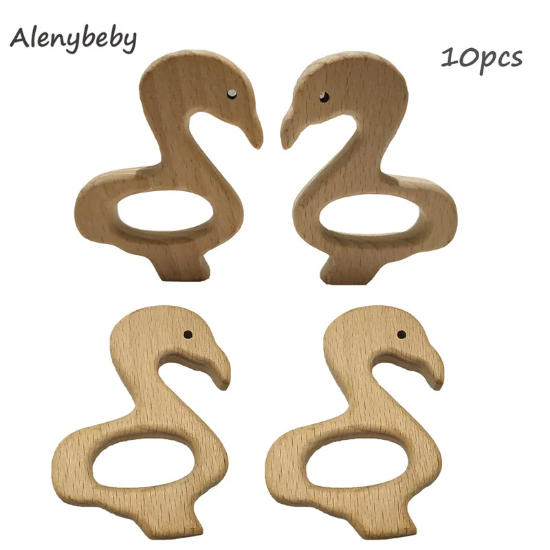 Goose 10pcs Натуральный Неокрашенный деревянный Прорезыватель Прорезыватели для зубов мам DIY ремесла для детских молярных игрушек - Цвет: Goose 10pcs