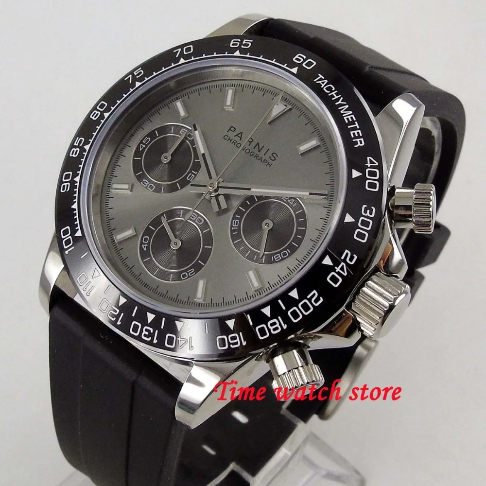 Мужские кварцевые часы PARNIS водонепроницаемые с серым циферблатом и таймером на 24