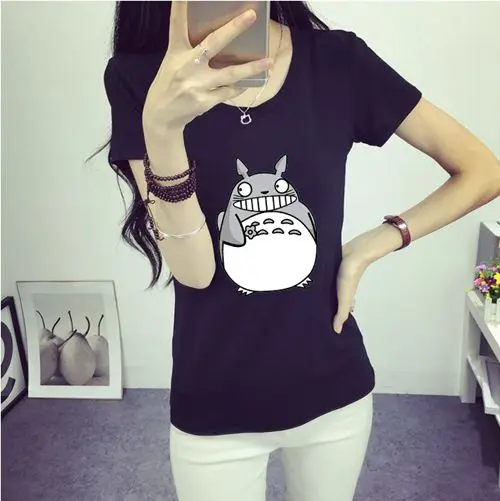 totoro black Новая женская футболка с принтом Бэтмена, забавные повседневные топы, базовая Свободная рубашка с коротким рукавом для девушек, топы, футболки, S-XXL - Цвет: totoro black