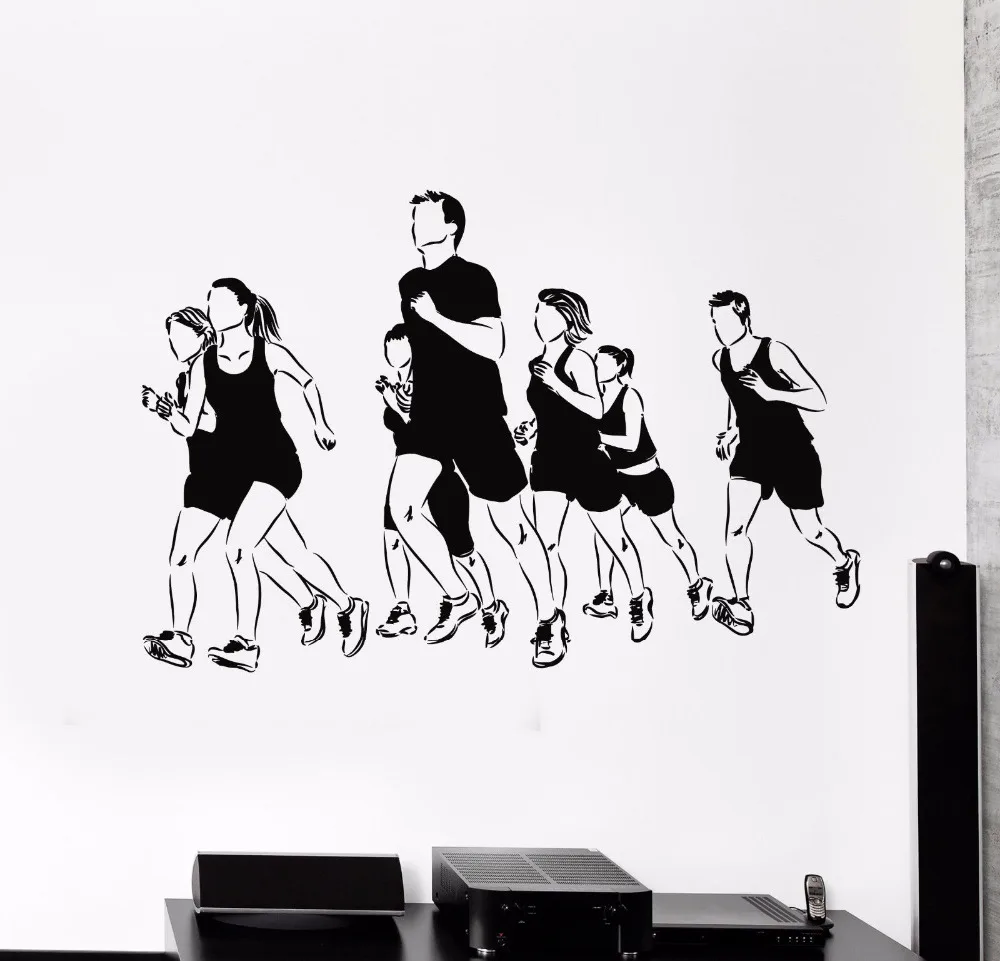 Vinyl Wall Decal Removable Running Marathon Runners Wall Stickers Sports Design Decoration Mural