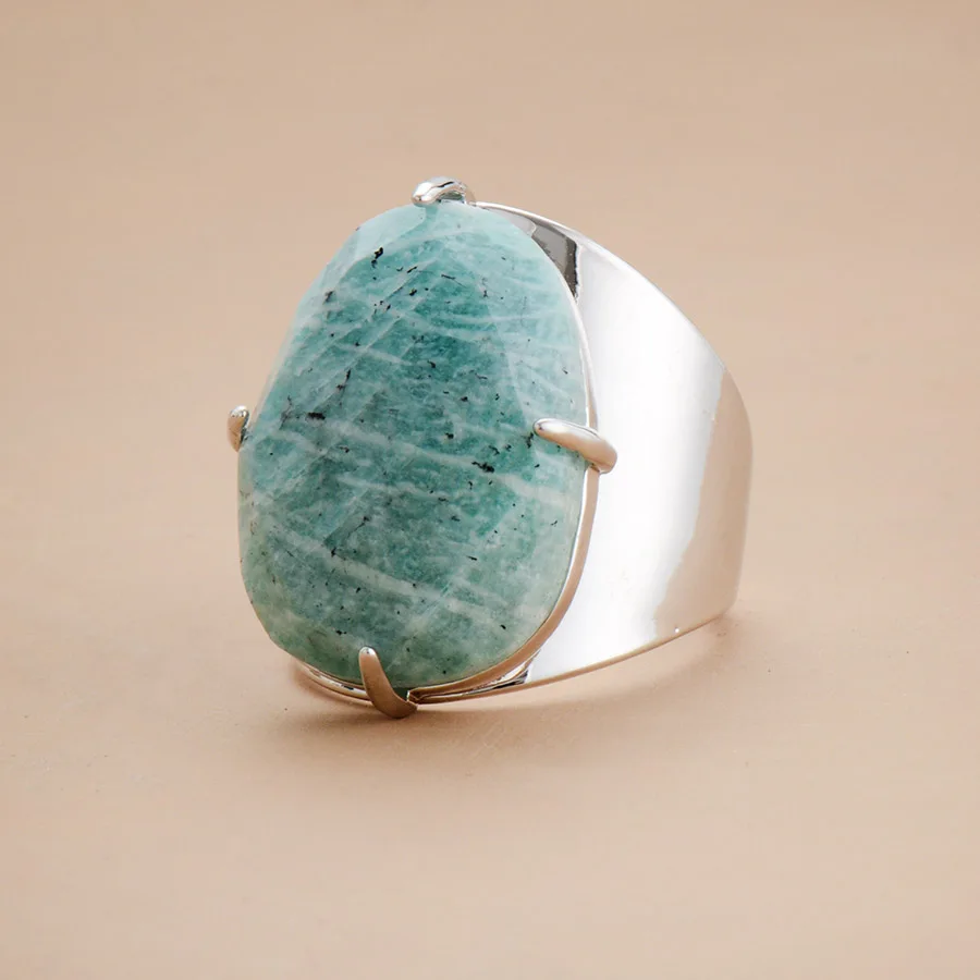 Кольцо с крупным камнем Высокое качество ювелирные изделия Новая мода Золотой Цвет Амазонит Роскошные вечерние кольца Размер 7