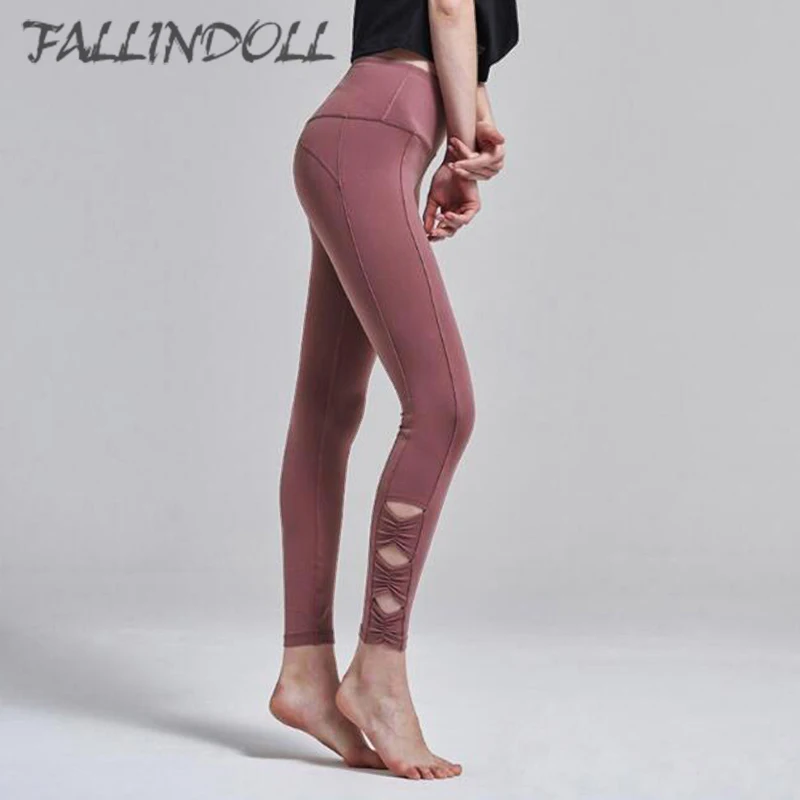 FALLINDOLL выдалбливают тренажерный зал штаны для йоги спортивные Леггинсы черный пластика Управление штаны для йоги сетки сетка колготки спортивные Фитнес леггинсы