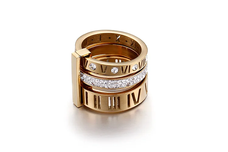 Kalen стразы, кольца для женщин, нержавеющая сталь, золото, римские цифры, кольца на палец, женские кольца на свадьбу, обручальные кольца, ювелирные изделия