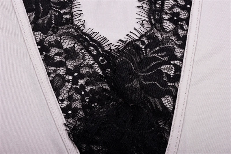 С длинным рукавом v-образным вырезом кружево patchworksexy боди осень зима для женщин Мода bodycon для рождественвечерние вечеринки