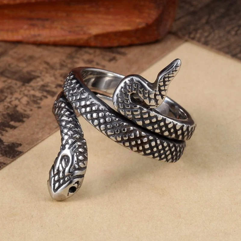 

Men's Balck Punk Unique Snake Ring, Stainless Steel Personality Jewelry Rings,Party gift