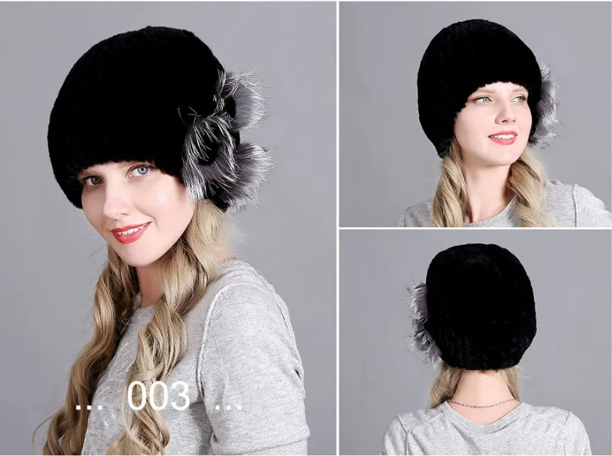 Русская зимняя женская шапка кролик рекс пэчворк лисий мех Skullie Леди Мода шерсть вязание головной убор теплая хлопковая шапка