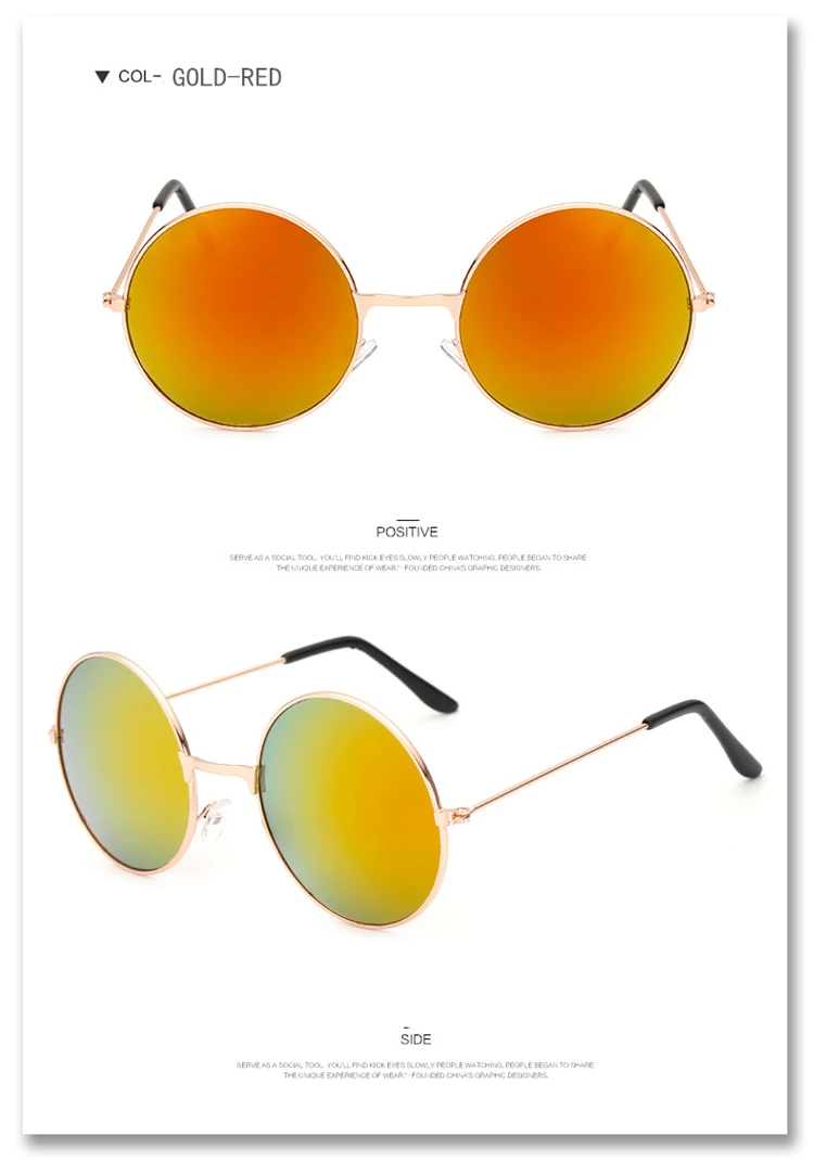 Модный круглый металлический каркас солнцезащитные очки для мужчин и женщин ретро классический принц зеркальные Круглые Солнцезащитные очки разные цвета на выбор
