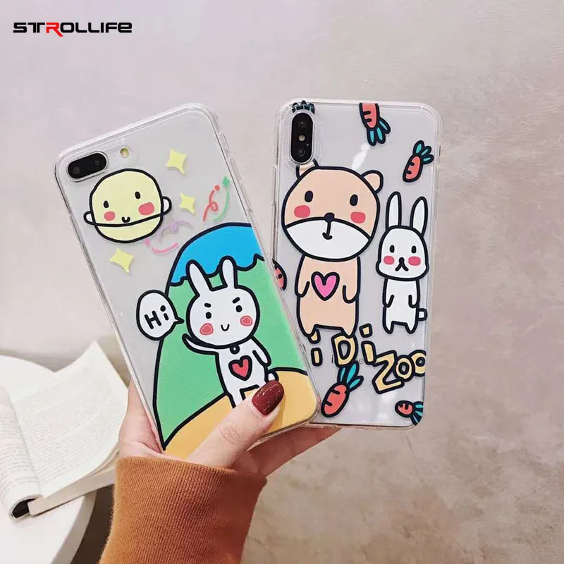 

STROLLIFE Abstract Cartoon Phone Case for iPhone X XS Max XR Cute Rabbit Covers for IPhone 8 6s 7Plus Transparent Lovely Pattern