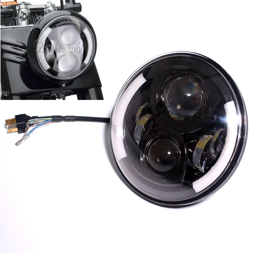 

7" LED Black Projector Headlight With Turn Signal Lights DRL For Harley Street Glide Softail FLHX Touring