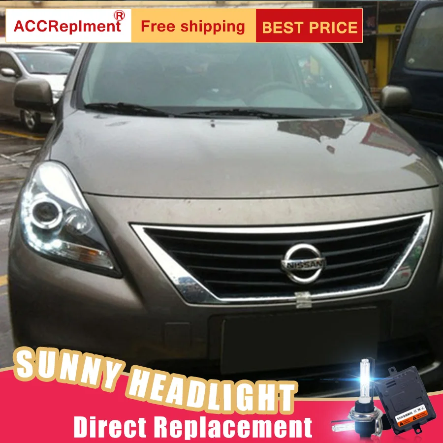 2 шт. светодиодный фары для Nissan Sunny 2011-2013 светодиодный Автомобильные фары ангельские глазки комплект ксеноновых фар, Высокопрочная конструкция протовотуманная подсветка Габаритные огни