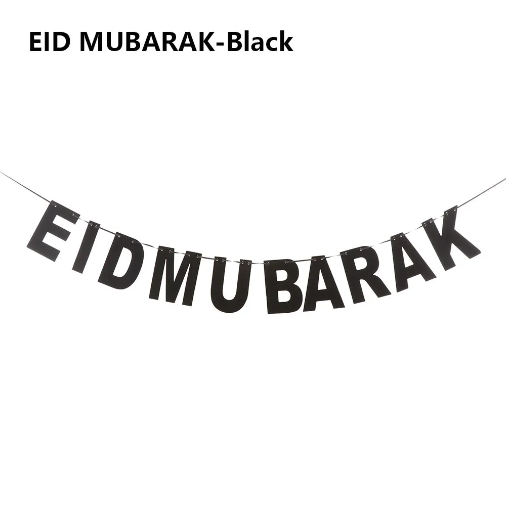 EID MUBARAK бумажный баннер Рамадан украшение для дома гирлянда мусульманский фестиваль Рамадан золотой черный баннер для праздника Ураза-байрам - Цвет: EID MUBARAK-Black