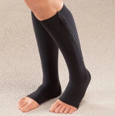 Новые женские Компрессионные носки на молнии, на молнии, для поддержки ног, до колена, Sox носок с открытыми пальцами, модные, с открытым носком, цвет черный, хаки - Цвет: Zipper B
