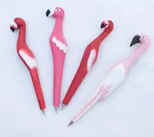 

Pink Flamingo Ballpoint Biro Pen Handmade Carved Wood Animal Stationery Tropical Bird Craft Pen Party Favor Students Prize