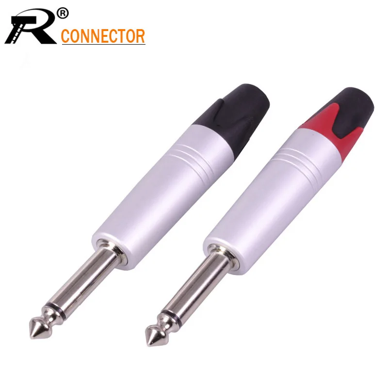 

100pcs/lot 6.35mm 2 Poles Mono Plug Connector 1/4" Mono Male Plug Amplifier Microphone Cable 6.35mm Audio Jack 6.3 Plug Adapter