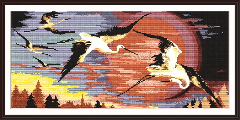

Red-crowned cranes in sun Printed on Canvas DMC Counted Chinese Cross Stitch Kits printed Cross-stitch set Embroidery Needlework