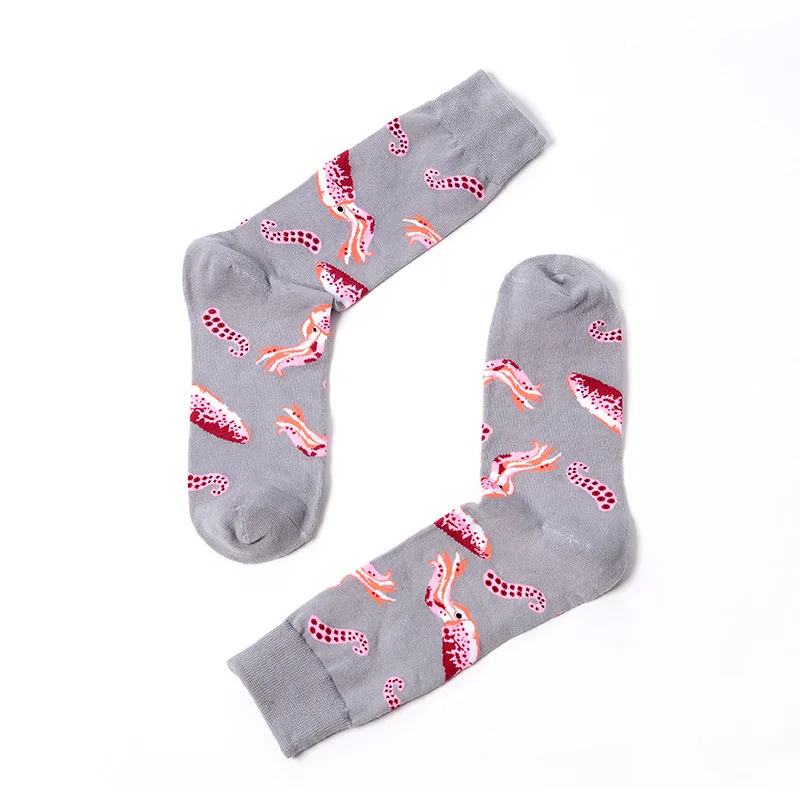 Забавные Носки с рисунком рыбы, креветки, милые хлопковые носки для мужчин, повседневные дизайнерские корейские носки с принтом Harajuku