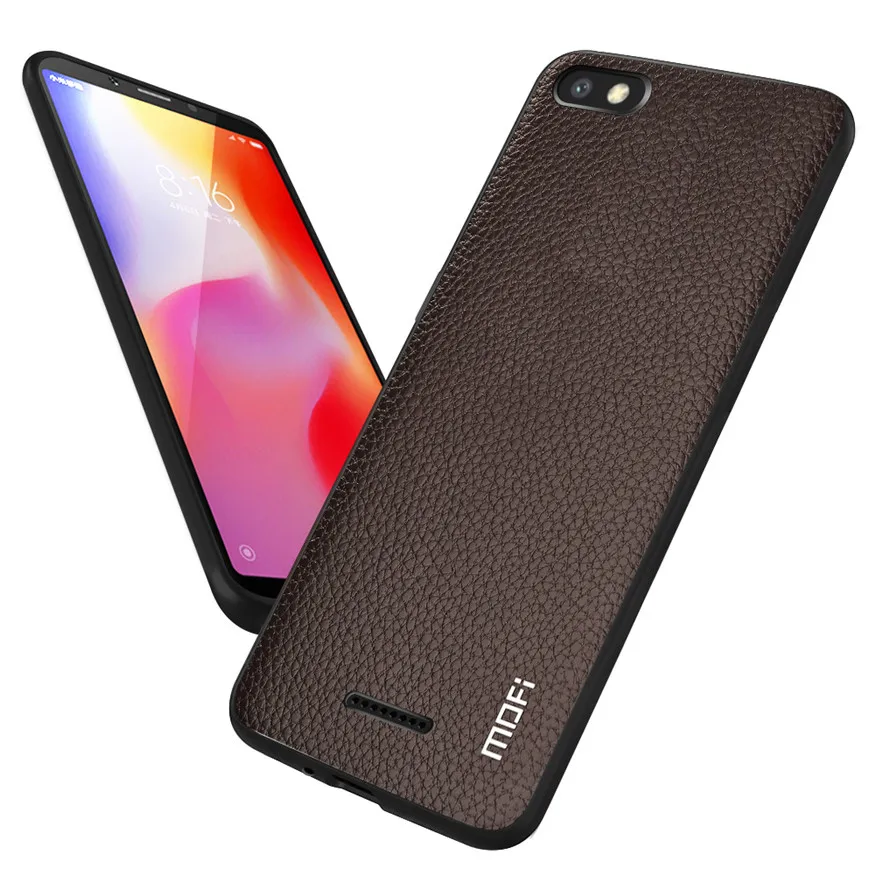 Brown MOFi приталенный Чехол для Xiaomi Redmi 6A чехол для телефона из искусственной кожи для Redmi6A Мягкий ТПУ из искусственной кожи роскошный чехол - Цвет: Brown