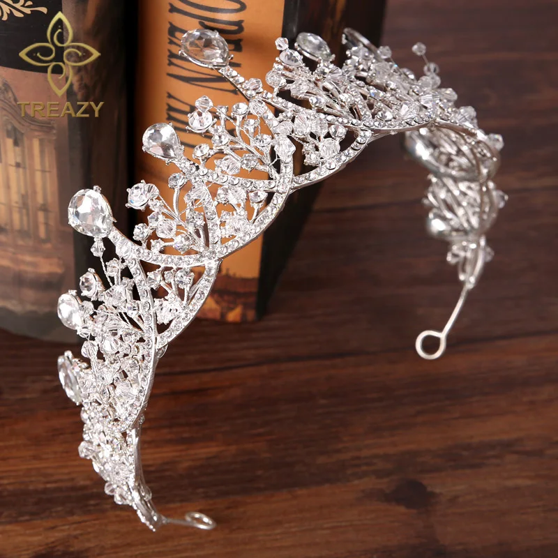 

TREAZY Luxury Big Bridal Wedding Tiara Women Headdress Crystal Floral Drop Crowns Tiaras Princess Queen Wedding Hair Accessories