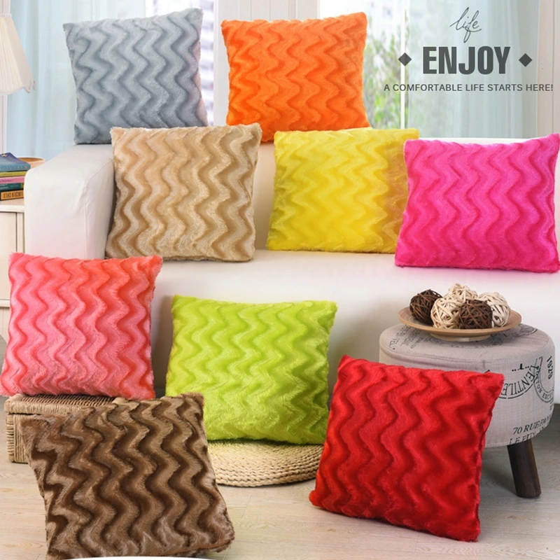 

Fashion Short Plush Wave Cushion Case Warm Soft Square Sofa Car Nap Throw Pillow Cover Home Supplies Decorbox (without Core)