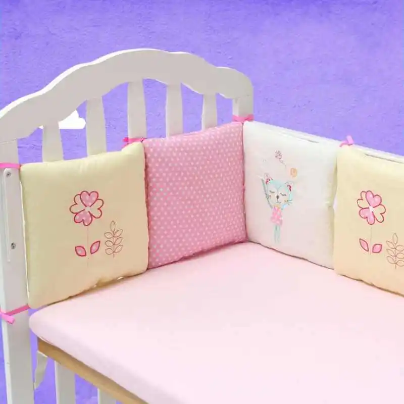 Pink kitten Высокое качество 6 шт./лот стиль животных хлопок детская кровать протектор кроватки бампер колодки из смеси хлопка детский постельные принадлежности безопасности - Цвет: Pink kitten