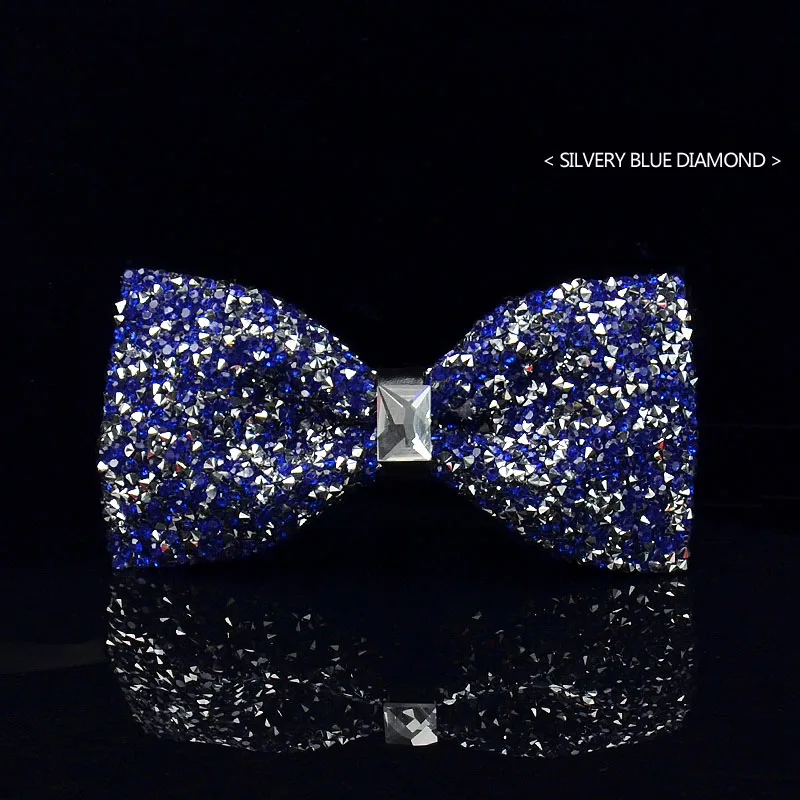 Silver Blue Высококачественные мужские свадебные блестящие галстуки-бабочки со стразами для мальчиков и девочек, Повседневные Вечерние галстуки-бабочки - Цвет: Silver Blue
