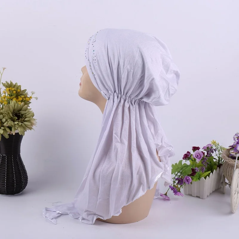 C2 white 10 шт. женский эластичный Блестящий тюрбан Hoofddoek бриллианты мерсеризованный хлопок мерцающий тюрбант мусульманский мгновенный внутренний хиджаб Кепка - Цвет: C2 white