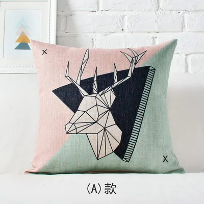 Simple England Nordic Geometric Pillow cushions deer lumbar waist pillow linen pillowcase sofa cushion home decorative Pillows 