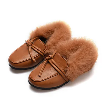 

JGSHOWKITO New Girls Flat Shoes Children Fluffy Fur Fashion Baby Girl Winter Warm Shoes for Children Sneakers Kids Boys Shoes