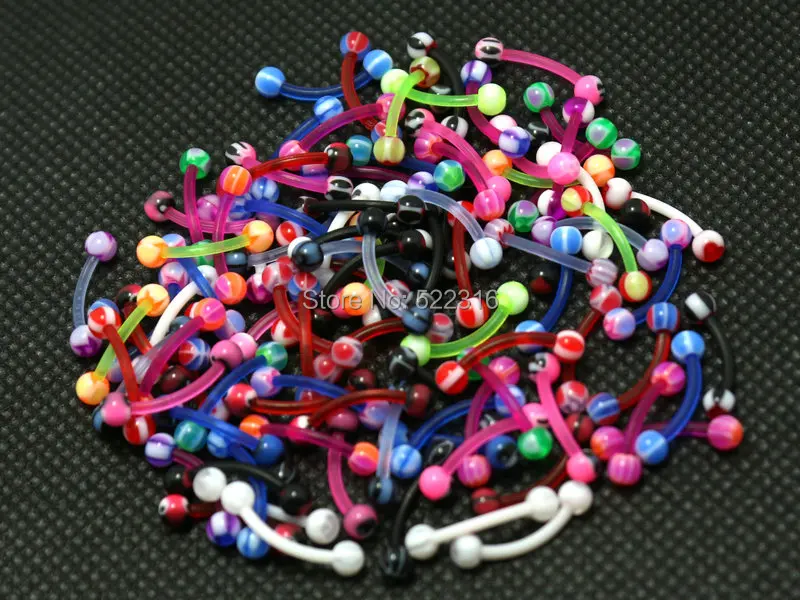 

1.2*8*3/3mm eyebrow jewelry curved ring mix color design 100pcs acrylic body piercing jewelry bioplast barbell