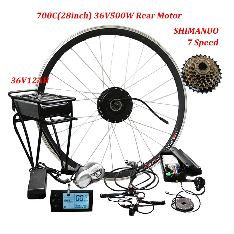 700C(28inch) 7 Speed 2" 24" 2" 700C(28") комплект электрического велосипеда для 36 в 500 Вт задний мотор колесо для электровелосипеда e комплект велосипеда с литиевой батареей bicicleta electrica - Цвет: 700C(28inch) 7 Speed
