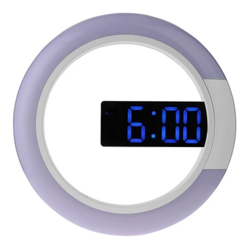 New-Led Mirror Hollow Wall Clocks Home Decor Multi-Function Alarm Temperature Ring Light Digital Wall Clock - Цвет: Blue