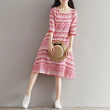 Vestido De Festa Mulheres Vestido Longo 2018 New Algodão Literário E Borla Impressão Retro Meia Manga Outono Vestido Vintage