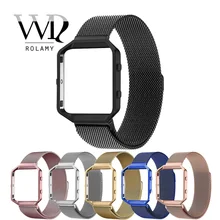 Замена Rolamy Миланская сталь ремешок для часов Ремешок Петля Браслет Магнитная застежка с чехлом рамка для Fitbit Blaze 23 часов