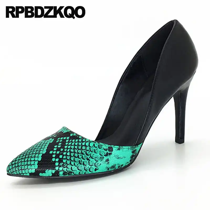 Green Dress Shoes Women Kitten Snake 3 Inch 11 43 Snakeskin Plus Size 6 Cm Low Heels Women Pumps Point Toe Women Casual