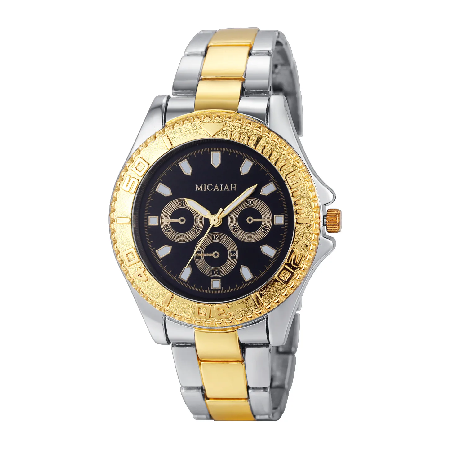 Деловые брендовые Роскошные мужские часы с золотым циферблатом из нержавеющей стали, аналоговые кварцевые наручные часы в стиле милитари, мужские часы в подарок - Цвет: Черный