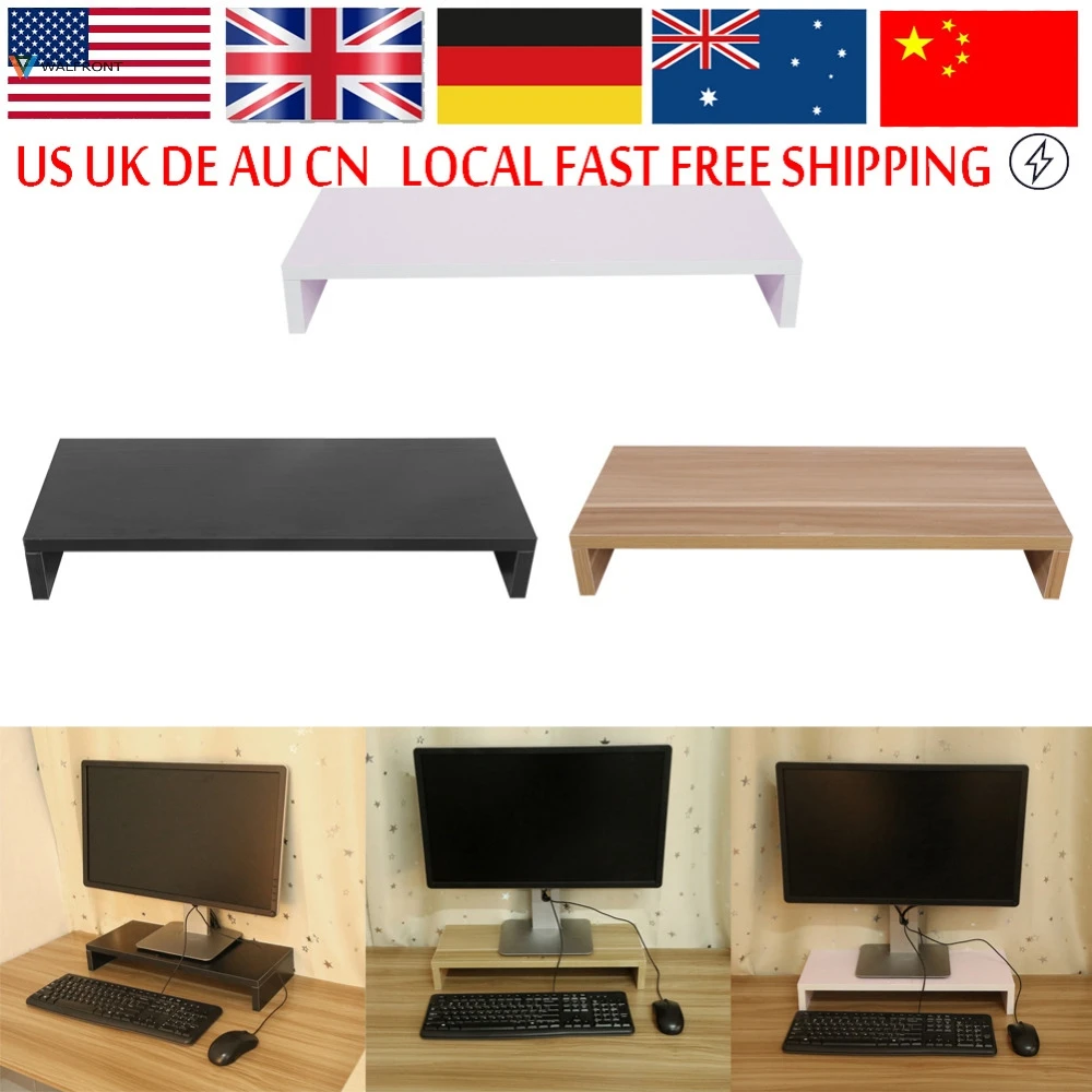 

Wooden Monitor Stand PC LED LCD Computer Monitor Riser Desktop Organizer Display Bracket