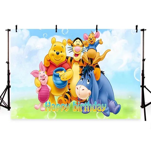 Comophoto Photography backdrops Green Grass Winnie Piglet Eeyore Tiger Flowers Sky birthday party Custom Photo Studio Background