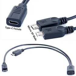 Cable de carga USB 3,1 tipo C 2 en 1, USB C hembra tipo C a 2 x USB 2,0, Cable cargador micro DE 5 pines, 0,25 m, 25cm