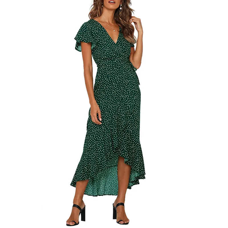 Летнее пляжное макси платье для женщин с цветочным принтом длинное в стиле бохо