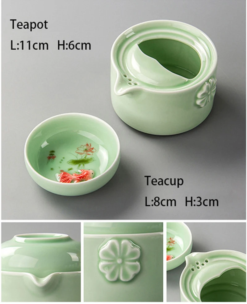 Высокое качество Celadon 3D Карп gaiwan чайный набор зеленый Элегантный чайный набор кунг-фу включает в себя 1 чайник 1 чайная чашка, красивый легкий чайник