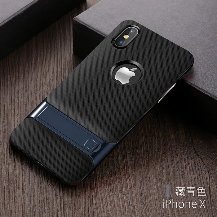 Крышка корпуса ля iPhone X для Apple IPhone X PC+ Силиконовый Hybird подставка для телефона Capa Funda Coque для женщин и мужчин - Цвет: Black Blue