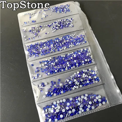 sapphire TopStone 1600 шт./лот, смешанные размеры SS4~ SS12, горячая фиксация, стразы с плоской задней стороной, 6 размеров s для рукоделия, клей для дизайна ногтей, Кристальное украшение - Цвет: sapphire