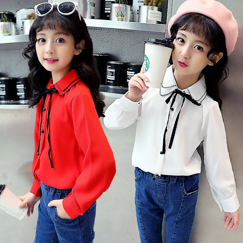 

2018 New Summer Clothing Children's Clothing Girls Long-sleeved Lapel blouse Youth Children's Fashion Top Children's 4-14Y